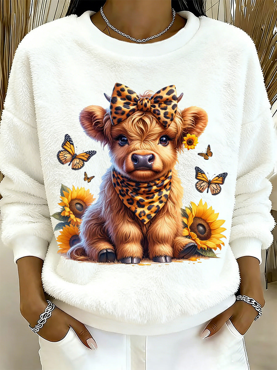 Highland vaca Animal Print camisola quente de flanela feminino