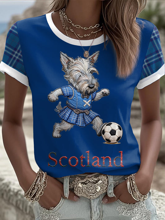 Mulheres Escócia Scottie Dog Futebol Tartan Lover Impresso T-shirt