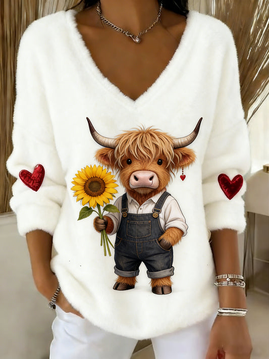 Vintage Animal Print Casual e confortável Top de flanela feminino