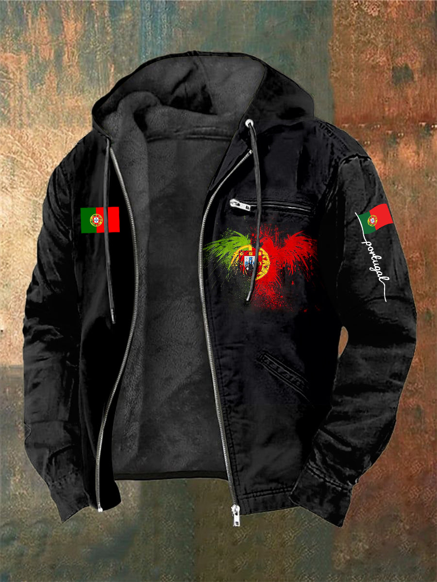 Portugal masculino impresso longo mangas casaco com capuz