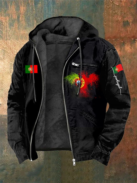 Portugal masculino impresso longo mangas casaco com capuz