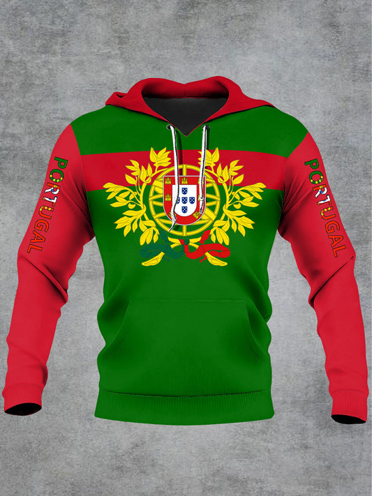 Bandeira portuguesa masculina impressa camisola com capuz de manga comprida