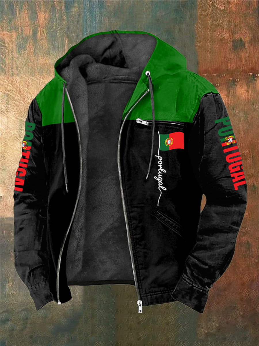 Portugal masculino impresso longo mangas casaco com capuz