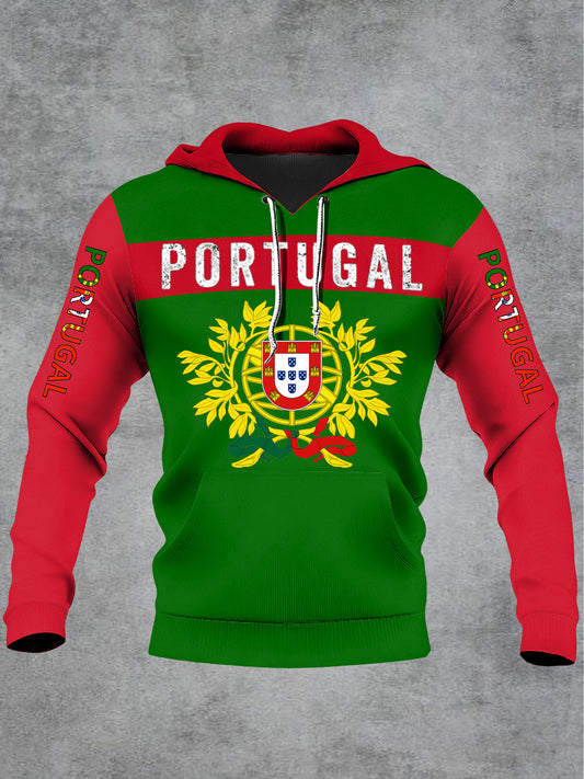 Bandeira portuguesa masculina impressa camisola com capuz de manga comprida