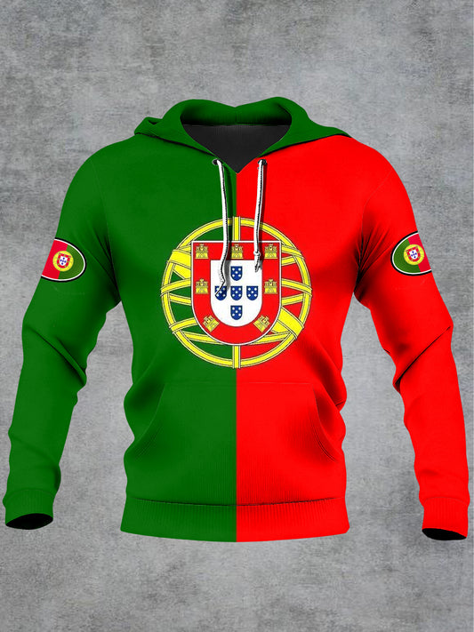 Portugal masculino impresso camisola com capuz manga comprida