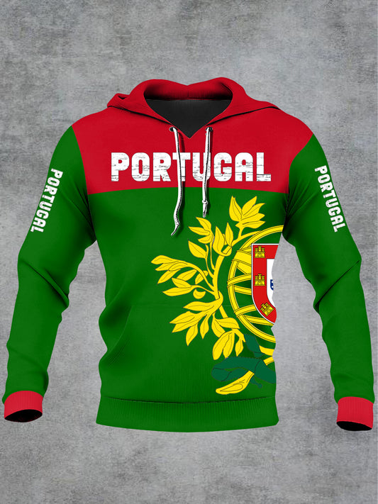 Bandeira portuguesa masculina impressa camisola com capuz de manga comprida