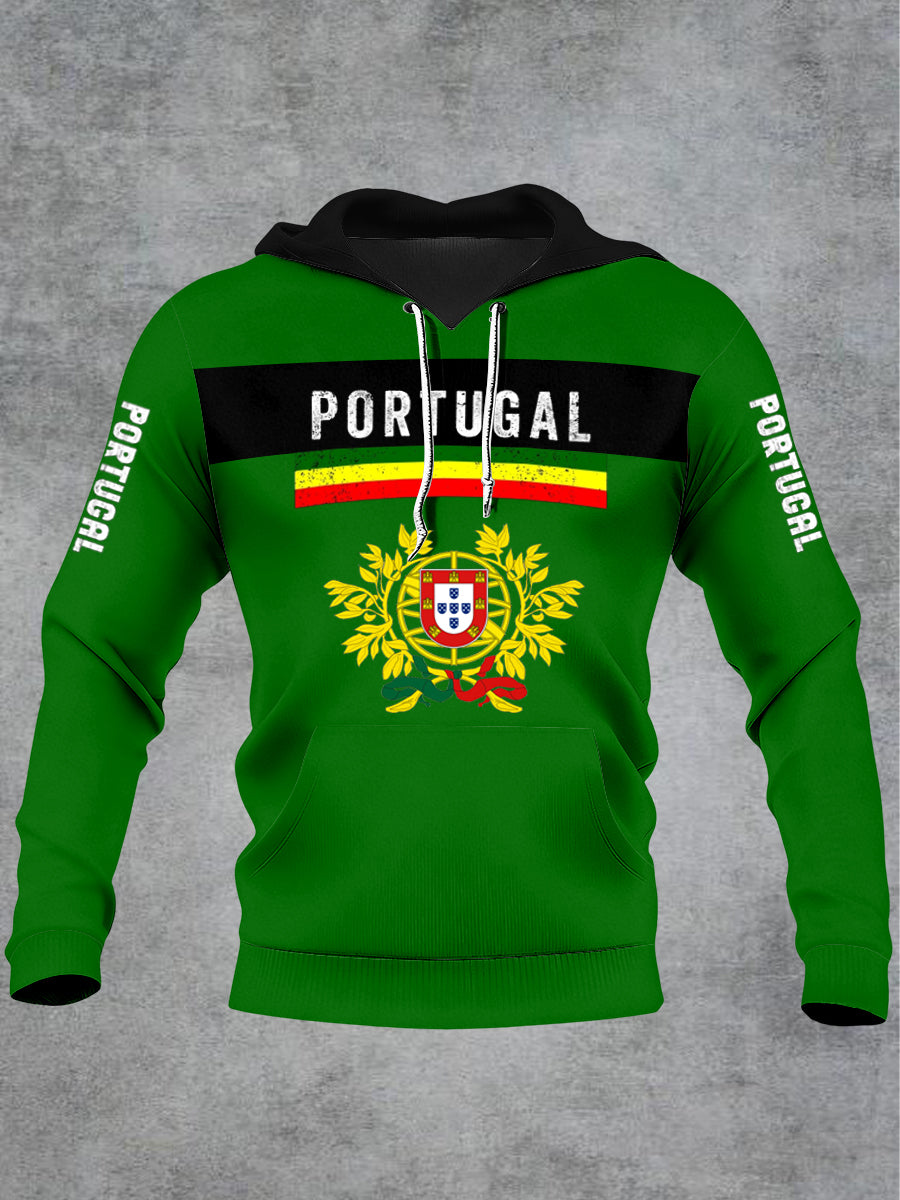 Bandeira portuguesa masculina impressa camisola com capuz de manga comprida