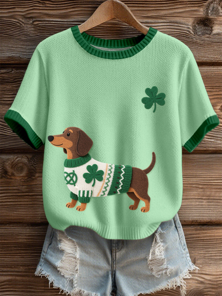 Dia de São Patrício das mulheres inspirado Dachshund Pattern Knit Top