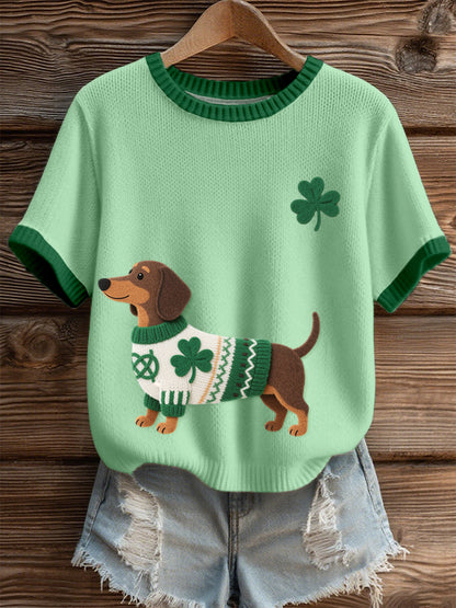 Dia de São Patrício das mulheres inspirado Dachshund Pattern Knit Top
