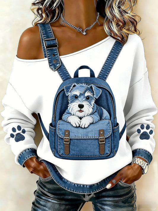 Animal bonito impressão Denim Patchwork Top confortável das mulheres
