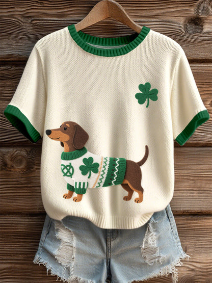 Dia de São Patrício das mulheres inspirado Dachshund Pattern Knit Top