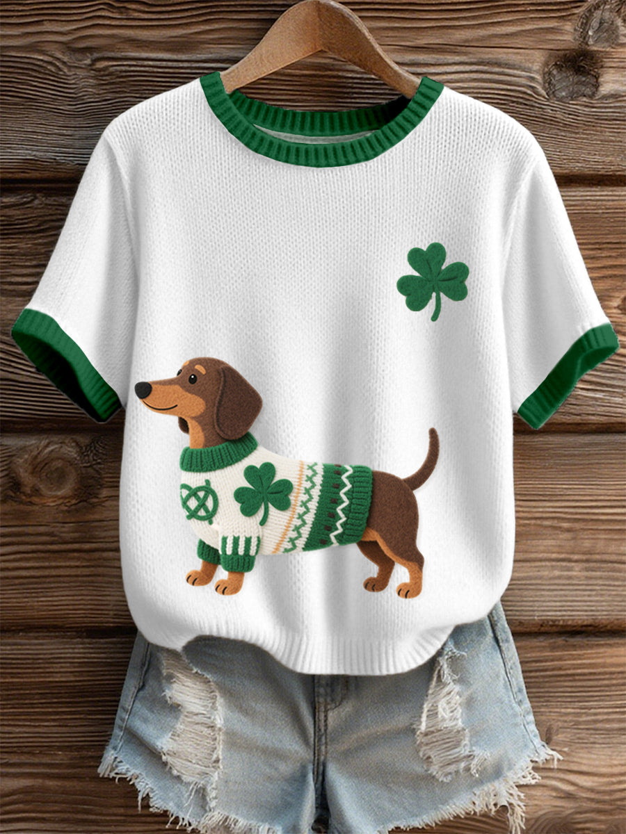 Dia de São Patrício das mulheres inspirado Dachshund Pattern Knit Top