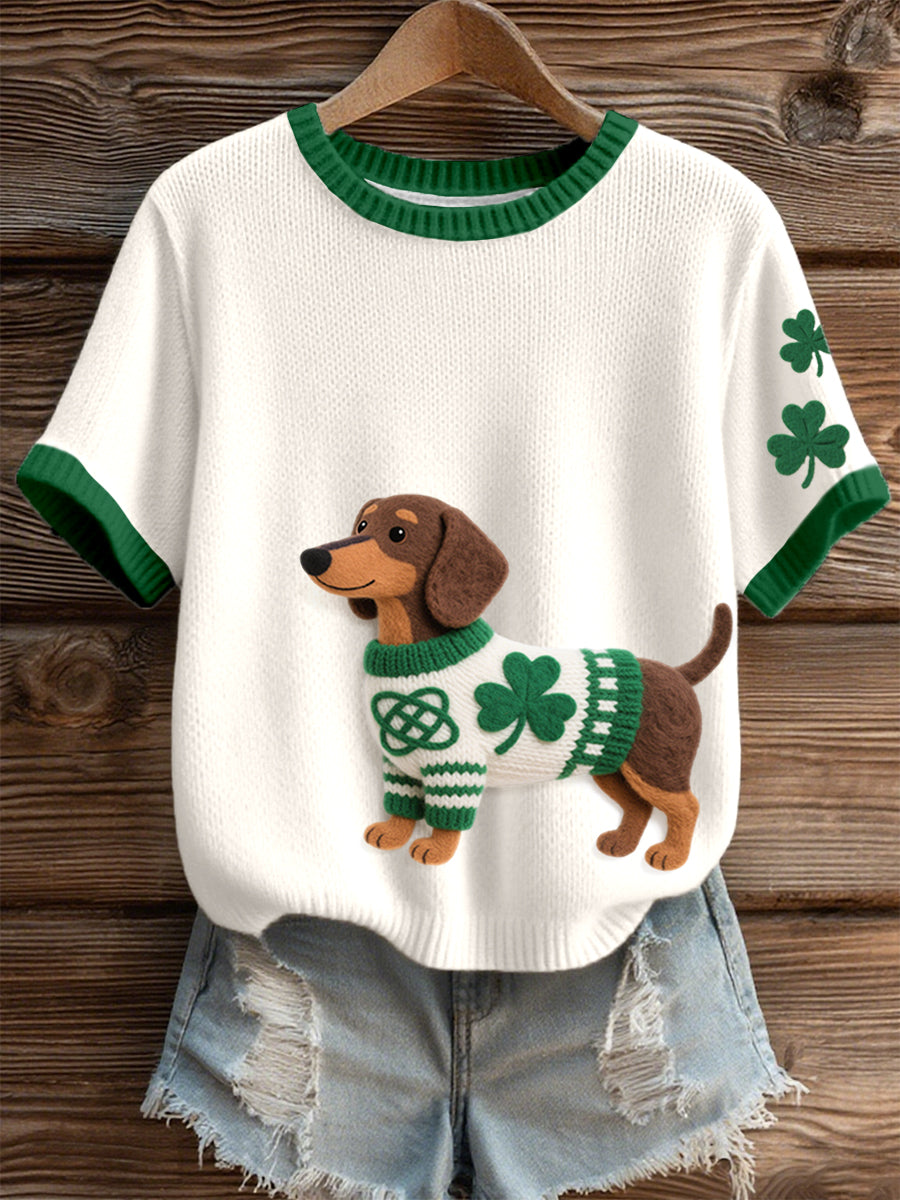 Dia de São Patrício das mulheres inspirado Dachshund Pattern Knit Top