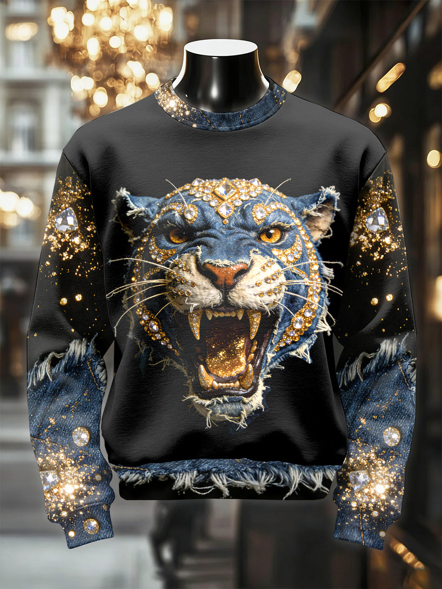 Retro luxuoso leopardo impressão Casual moletom dos homens