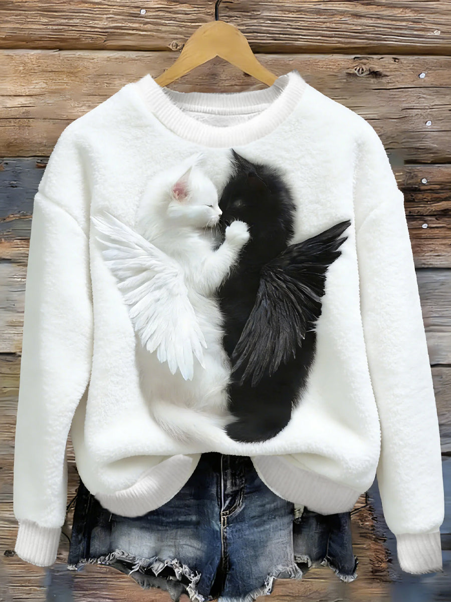 Arte animal retro impressão confortável top de flanela feminino
