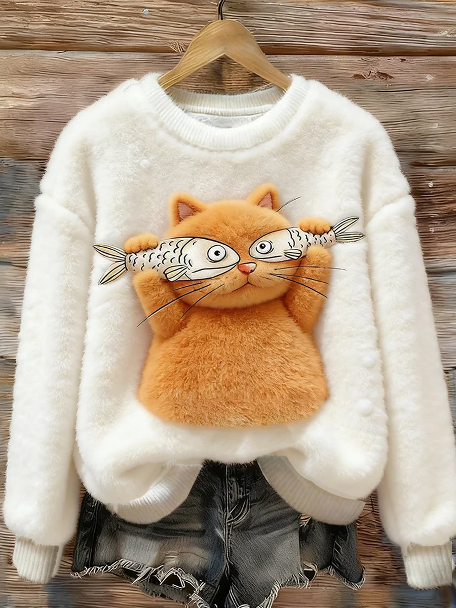 Arte animal retro impressão confortável top de flanela feminino