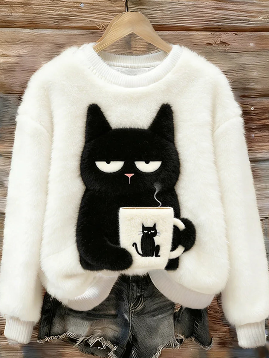 Arte animal retro impressão confortável top de flanela feminino