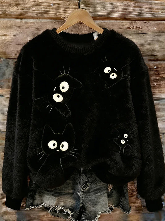 Arte animal retro impressão confortável top de flanela feminino