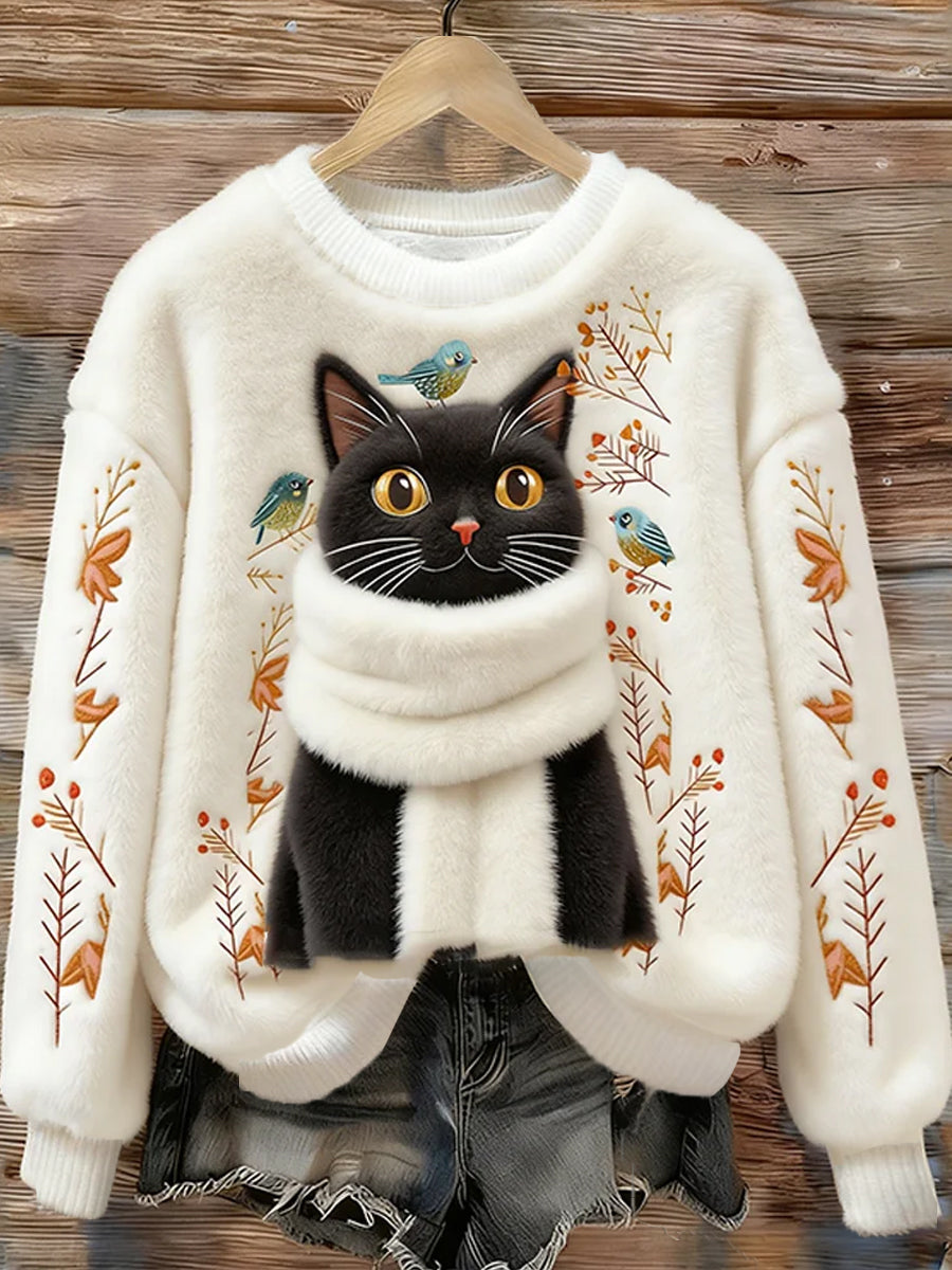 Arte animal retro impressão confortável top de flanela feminino