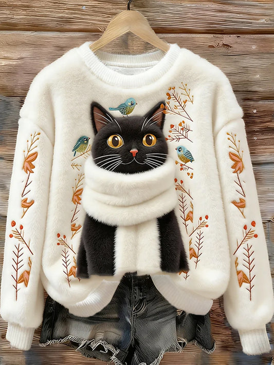 Arte animal retro impressão confortável top de flanela feminino