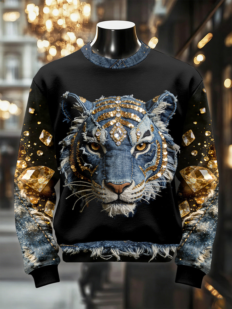 Retro luxuoso tigre impressão Casual moletom dos homens