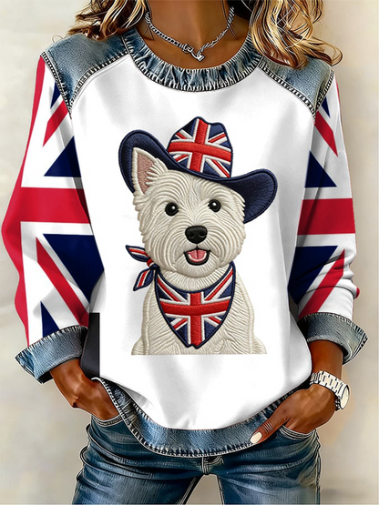 Reino Unido das mulheres West Highland White Terrier Denim Patchwork Top