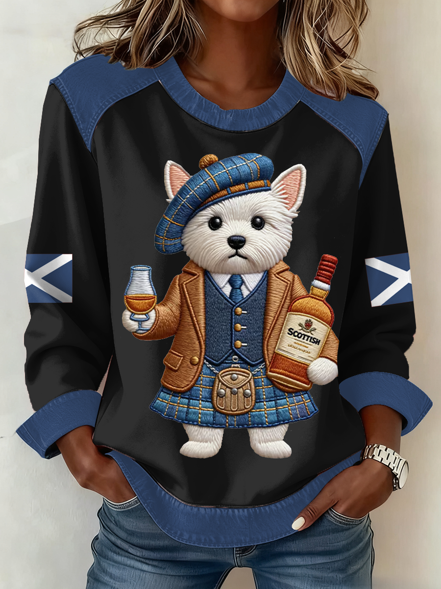 Bandeira escocesa do mulheres West Highland White Terrier impressão Patchwork Top