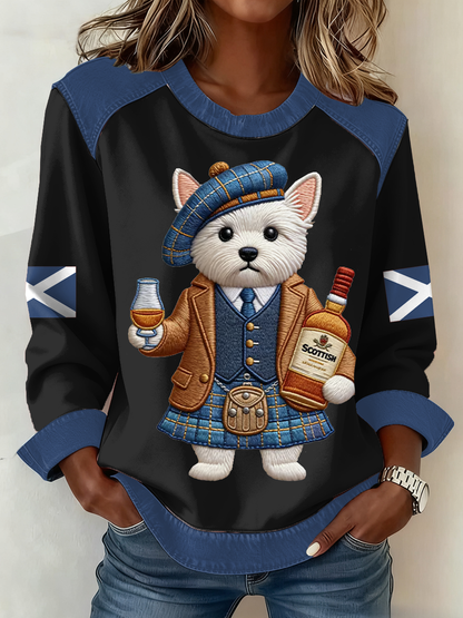 Bandeira escocesa do mulheres West Highland White Terrier impressão Patchwork Top