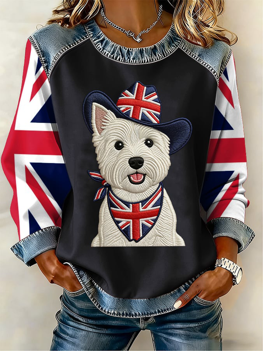 Reino Unido das mulheres West Highland White Terrier Denim Patchwork Top