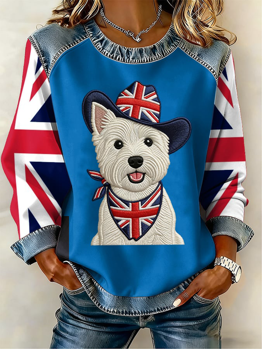Reino Unido das mulheres West Highland White Terrier Denim Patchwork Top