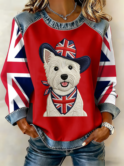 Reino Unido das mulheres West Highland White Terrier Denim Patchwork Top