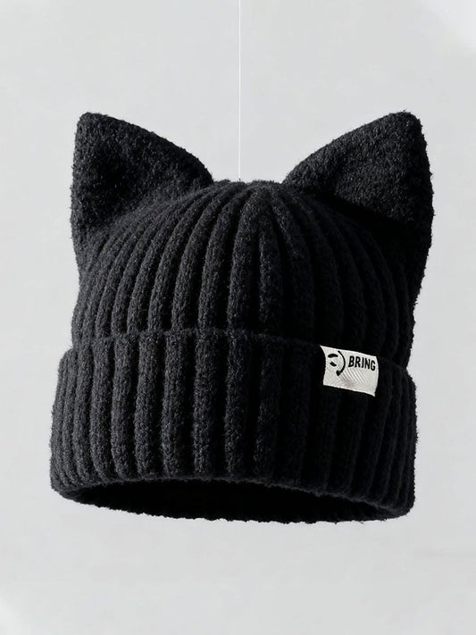 Chapéus de malha orelha de gato feminino