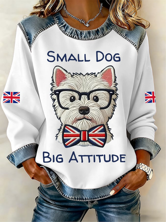 Reino Unido das mulheres West Highland White Terrier Denim Patchwork Top
