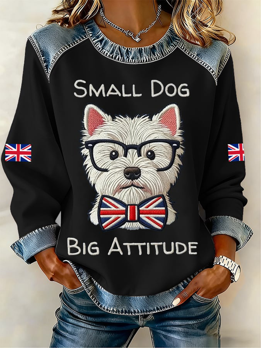 Reino Unido das mulheres West Highland White Terrier Denim Patchwork Top
