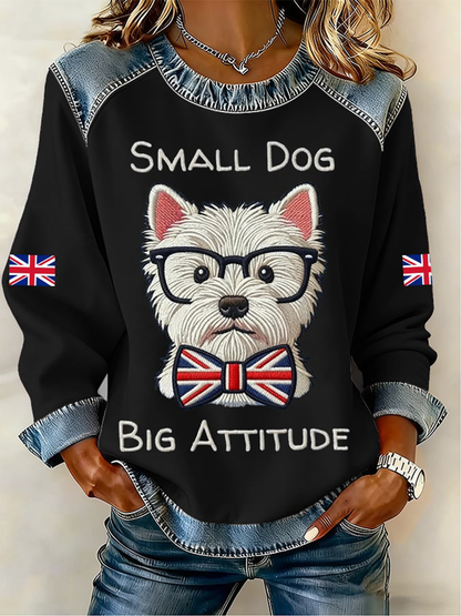 Reino Unido das mulheres West Highland White Terrier Denim Patchwork Top