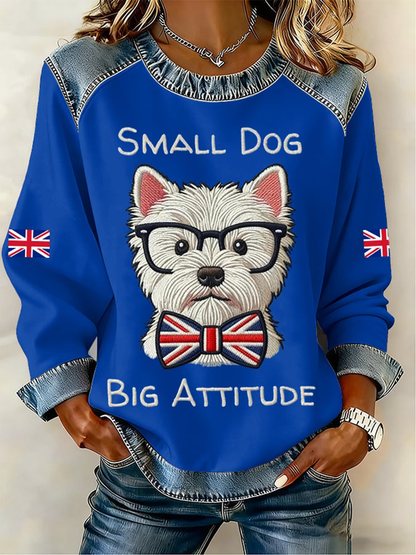 Reino Unido das mulheres West Highland White Terrier Denim Patchwork Top