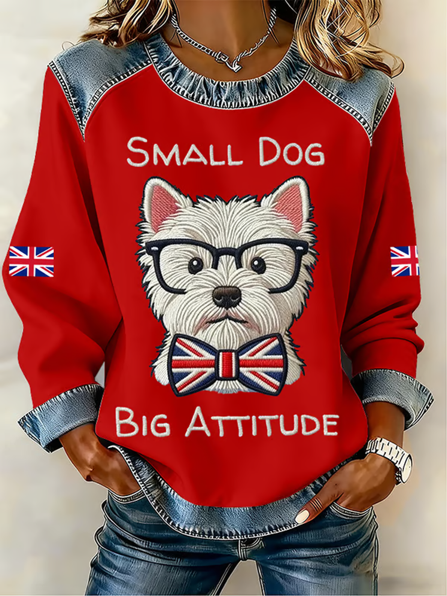 Reino Unido das mulheres West Highland White Terrier Denim Patchwork Top