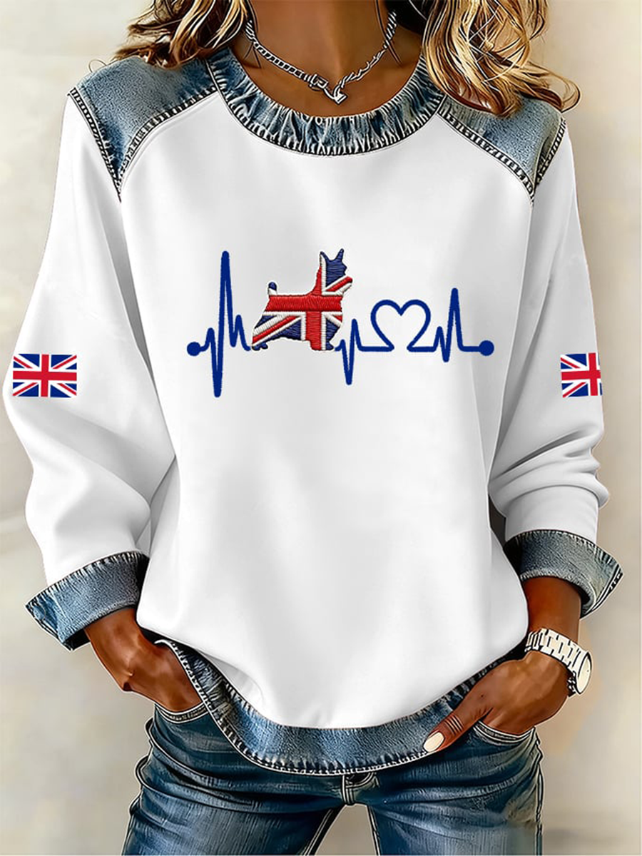 Reino Unido das mulheres West Highland White Terrier Denim Patchwork Top