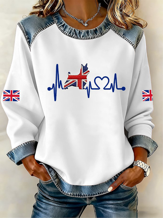Reino Unido das mulheres West Highland White Terrier Denim Patchwork Top