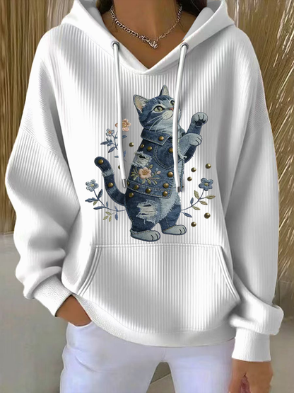Capuz da impressão do gato Vintage Patchwork feminino