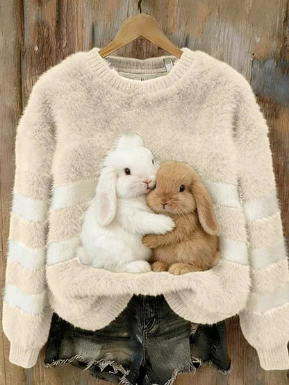 Arte animal retro impressão confortável top de flanela feminino