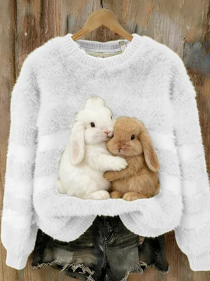 Arte animal retro impressão confortável top de flanela feminino