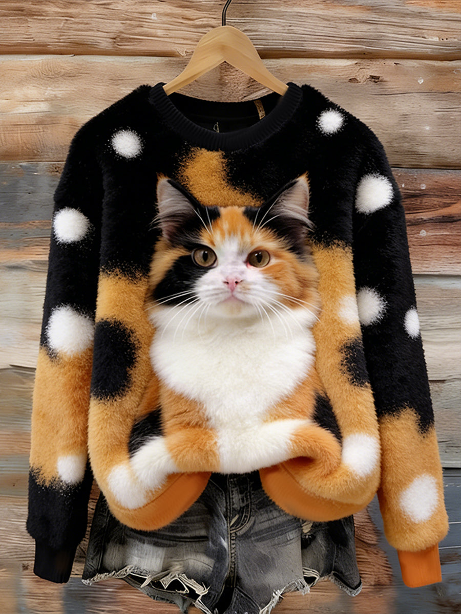Gato bonito das mulheres Flanela Hoodie