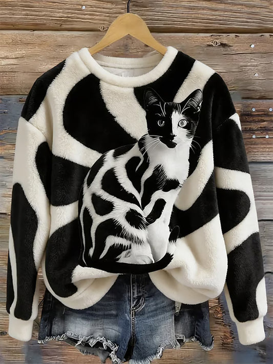 Gato bonito das mulheres Flanela Hoodie