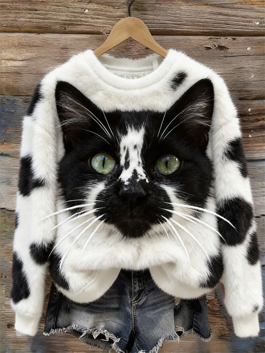 Gato de vaca exclusivo feminino e Hoodie de flanela aconchegante