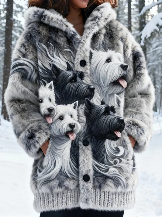 Cão Animal das mulheres imprimir flanela casaco quente