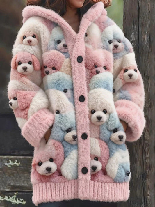 Cão Animal das mulheres imprimir flanela casaco quente