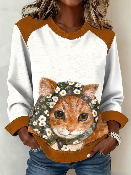Gato bonito das mulheres imprimir Patchwork Top