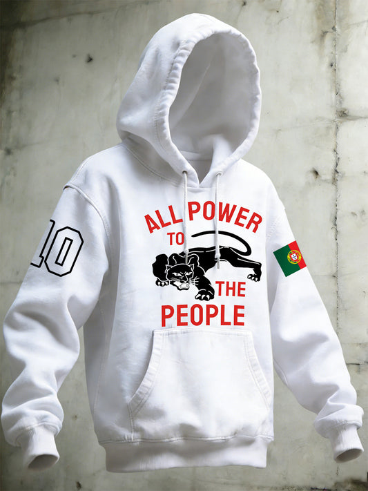 Men's Portugal 2026 World Cup Support (Eusebio "Black Panther") Moletom com capuz impresso