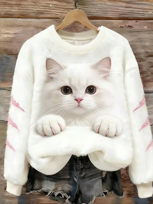 Arte animal bonito imprimir camisola de flanela casual feminino